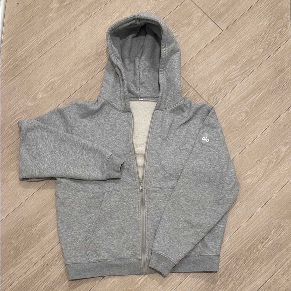 Alo Heather Gray Zip-Up Hoodie